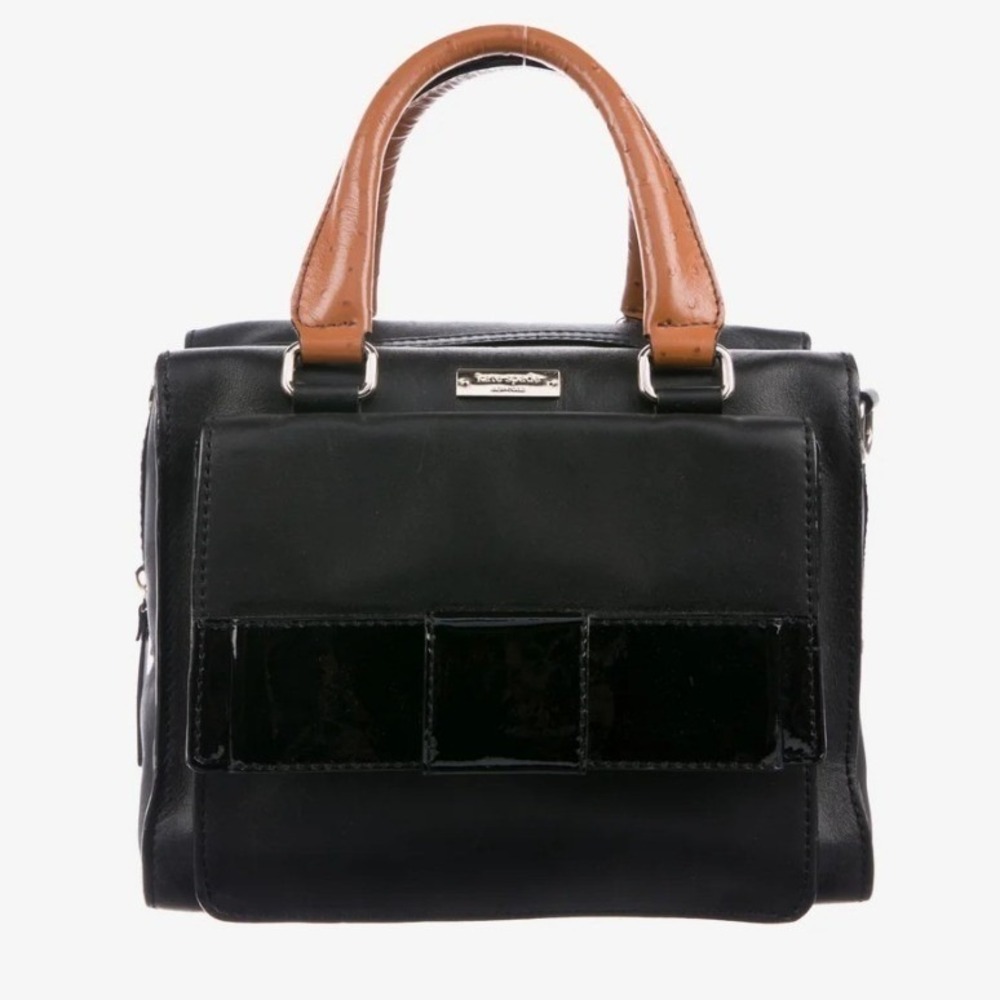 Kate Spade Bow Bridge Kennedy Satchel Black Leather Ostrich Trim Crossbody Bag - Picture 11 of 11